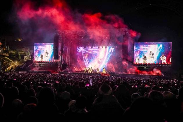 04 12 2025, Schladming, AUT, On the road in Styria, Ski Opening 2025, Press conference, in the picture Backstreet Boys, Feature, Overview, Planai Stadium,