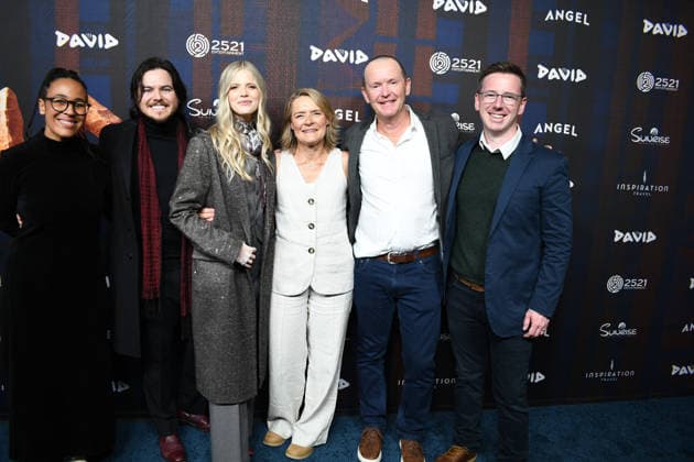 December 8, 2025, Lehi, Utah, USA: (L‘R) RITA MBANGA, BROCK MONROE, MOLLY KATE KESTNER, JACQUI CUNNINGHAM, PHIL CUNNINGHAM and TIM KELLER attend the world premiere of DAVID at Megaplex Theatres Thanksgiving Point in Lehi, Utah, USA. Lehi USA - ZUMAm292 20251208_znp_m292_009 Copyright: xCharles-McClintockxWilsonx
