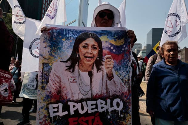 January 10, 2026, Mexico City, Cdmx, Mexico: Mexican protesters and social organizations are demonstrating against the actions of US President DONALD TRUMP against Venezuela and its former president, NICOLAS MADURO. With posters, giant banners, and Venezuelan flags, they are showing their support for MADURO and his vice president, DELCY RODRIGUEZ, who has assumed the presidency due to the country s situation. Chanting slogans like Yankees out of Latin America and Trump, imperialist terrorist, the protesters are demanding the immediate release of NICOLAS MADURO, whom they claim is being held captive by DONALD TRUMP. This comes as protests against these actions spread worldwide, with many believing TRUMP S true objective is to seize V - ZUMAp204 20260110_zip_p204_002 Copyright: xJosuexPerezx