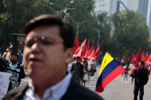 January 10, 2026, Mexico City, Cdmx, Mexico: Mexican protesters and social organizations are demonstrating against the actions of US President DONALD TRUMP against Venezuela and its former president, NICOLAS MADURO. With posters, giant banners, and Venezuelan flags, they are showing their support for MADURO and his vice president, DELCY RODRIGUEZ, who has assumed the presidency due to the country s situation. Chanting slogans like Yankees out of Latin America and Trump, imperialist terrorist, the protesters are demanding the immediate release of NICOLAS MADURO, whom they claim is being held captive by DONALD TRUMP. This comes as protests against these actions spread worldwide, with many believing TRUMP S true objective is to seize V - ZUMAp204 20260110_zip_p204_025 Copyright: xJosuexPerezx