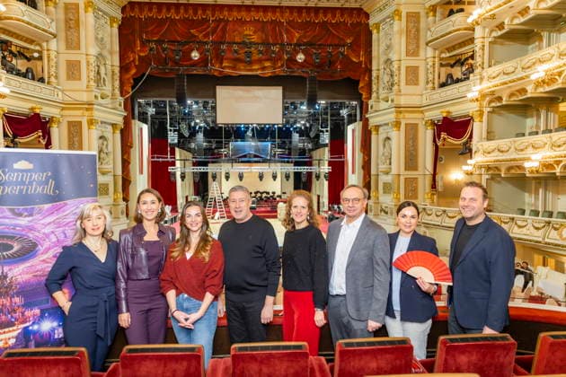 SemperOperaball 2026 Media appointment before the SemperOperaball 2026, Dr. Maria Janisch, Head of the Saxon Childrens Palliative Care Center, Valerie Eickhoff, CHOROS Prize winner, Annika Lau , Joachim Llambi, Ball presenters, Nora Schmid, Director Semperoper Dresden, Gerhard Müller, 1 Chairman