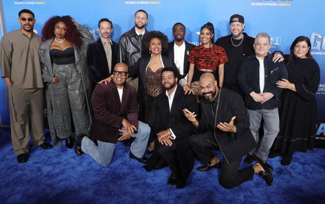 Celebrities attend the Los Angeles premiere of Columbia Pictures and Sony Pictures Animation s GOAT at the AMC Century City 15 in Los Angeles United States Featuring: Nick Kroll, Patton Oswalt, Gabrielle Union, Caleb McLaughlin, Stephen Curry, Jennifer Hudson, Jennifer Lewis, Jelly Roll, Aaron Pierre Where: Los Angeles, California, United States When: 07 Feb 2026 Credit: Faye s Vision Cover Images EDITORIAL USE ONLY. NOT FOR USE BY NEWSPAPERS BASED IN THE UK. Copyright: xx coverimg55444030