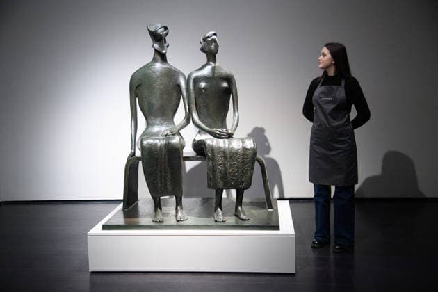 Christie s Unveils Henry Moore s King and Queen Sculpture at Christie s King Street, London, UK - 12 February, 2026 A staff member views King and Queen by Henry Moore (est. £10m -15m) which is to be offered at auction for the first time in Christie™s 20th 21st Century: London Evening Sale on the 5th March 2026 at Christie s King Street in London, England, UK on Thursday 12 February, 2026., Credit:Justin Ng Avalon UK, England, London, Christie s King Street Copyright: xJustinxNgx xAvalonx 1074374965