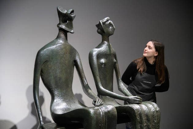 Christie s Unveils Henry Moore s King and Queen Sculpture at Christie s King Street, London, UK - 12 February, 2026 A staff member views King and Queen by Henry Moore (est. £10m -15m) which is to be offered at auction for the first time in Christie™s 20th 21st Century: London Evening Sale on the 5th March 2026 at Christie s King Street in London, England, UK on Thursday 12 February, 2026., Credit:Justin Ng Avalon UK, England, London, Christie s King Street Copyright: xJustinxNgx xAvalonx 1074375019