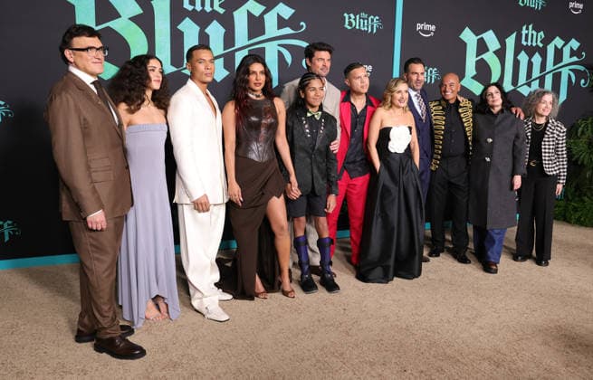 World premiere of Amazon Prime Video s The Bluff at the TCL Chinese Theatre Featuring: Vedanten Naidoo, Anthony Russo, Safia Oakley-Green, Temuera Morrison, Karl Urban, Priyanka Chopra Jonas, Angela Russo-Otstot, Ismael Cruz Cordova, Courtenay Valenti, Sue Kroll, Michael Disco, Frank E. Flowers Where: Los Angeles, California, United States When: 17 Feb 2026 Credit: Faye s Vision Cover Images EDITORIAL USE ONLY. NOT FOR USE BY NEWSPAPERS BASED IN THE UK. Copyright: xx coverimg55480710