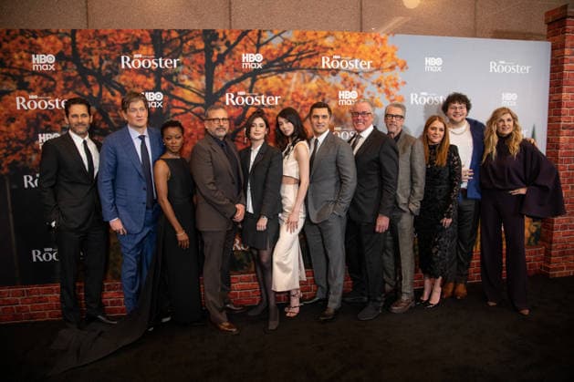 Matt Tarses, Bill Lawrence, Danielle Deadwyler, Steve Carell, Charly Clive, Lauren Tsai, Phil Dunster, John C. McGinley, Alan Ruck, Annie Mumolo, Maximo Salas and Connie Britton arrive on the red carpet at the premiere of HBO Rooster on Tuesday, March 3, 2026 in New York City. NYP20260303544 SERENAxXUxNING