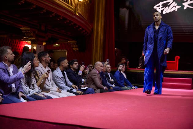 Félix Ramiro presents his new collection at OMODA Madrid es Moda A model during a fashion show presenting the new collection of Félix Ramiro, at the Teatro Magno, on March 14, 2026, in Madrid Spain The firm founded by Félix Ramiro presents its new collection at OMODA Madrid es Moda Félix Ramiro is a mens design firm with more than three decades of experience, recognized for its combination of avant-garde, tradition and craftsmanship, tradition and craftsmanship Specializing in suits for groom, ceremony, executive and sport, stands out for the quality and precision of its garments Its founder, Felix Ramiro, discovered his vocation as a tailor in the 80s and, after training and obtaining national recognition, started in 1988 a brand that tod Copyright: xJesusxHellinx 7365708