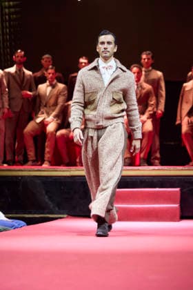 Félix Ramiro presents his new collection at OMODA Madrid es Moda A model during a fashion show presenting the new collection of Félix Ramiro, at the Teatro Magno, on March 14, 2026, in Madrid Spain The firm founded by Félix Ramiro presents its new collection at OMODA Madrid es Moda Félix Ramiro is a mens design firm with more than three decades of experience, recognized for its combination of avant-garde, tradition and craftsmanship, tradition and craftsmanship Specializing in suits for groom, ceremony, executive and sport, stands out for the quality and precision of its garments Its founder, Felix Ramiro, discovered his vocation as a tailor in the 80s and, after training and obtaining national recognition, started in 1988 a brand that tod Copyright: xJesusxHellinx 7365716
