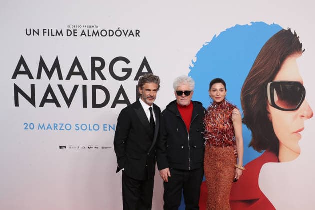 March 19, 2026, Madrid, Madrid, Spain: LEONARDO SBARAGLIA (L), PEDRO ALMODOVAR (C) and BARBARA LENNIE (R) pose at the red carpet held at the Real Casino de Madrid during the premiere of AMARGA NAVIDAD (BITTER CHRISTMAS). This movie marks the 24th feature film in the career of the two time Academy Award winner, who has defined the landscape of modern Spanish cinema for over forty years. The production by EL DESEO explores the relationship between inspiration and reality through a story of autofiction. The event brought together actors BARBARA LENNIE, LEONARDO SBARAGLIA, PATRICK CRIADO, VICTORIA LUENGO, and MILENA SMIT, along with high profile guests from the European entertainment industry. The theatrical release is set for March 20 2026 by - ZUMAo127 20260319_zep_o127_124 Copyright: xHugoxOrtunox