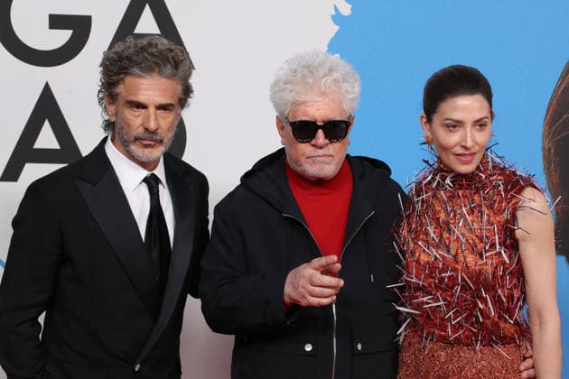 March 19, 2026, Madrid, Madrid, Spain: LEONARDO SBARAGLIA (L), PEDRO ALMODOVAR (C) and BARBARA LENNIE (R) pose at the red carpet held at the Real Casino de Madrid during the premiere of AMARGA NAVIDAD (BITTER CHRISTMAS). This movie marks the 24th feature film in the career of the two time Academy Award winner, who has defined the landscape of modern Spanish cinema for over forty years. The production by EL DESEO explores the relationship between inspiration and reality through a story of autofiction. The event brought together actors BARBARA LENNIE, LEONARDO SBARAGLIA, PATRICK CRIADO, VICTORIA LUENGO, and MILENA SMIT, along with high profile guests from the European entertainment industry. The theatrical release is set for March 20 2026 by - ZUMAo127 20260319_zep_o127_140 Copyright: xHugoxOrtunox
