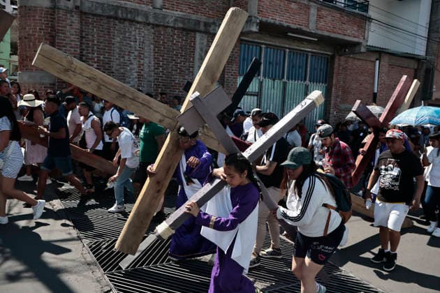 April 3, 2026, Mexico City, Cdmx, Mexico: As part of Holy Week, the Stations of the Cross were held today. According to the Catholic Church, this event commemorates Jesus crucifixion and death after a soldier pierced his side with a spear. The reenactment was performed by residents of the Tenorios area, which belongs to the Iztapalapa borough. Hundreds of people of all ages walked the streets dressed as apostles, wearing crowns of thorns and carrying crosses of varying sizes to ask for favors or give thanks for miracles they prayed to God for and received. The crucifixion of the actors portraying Dismas, Gestas, and Jesus takes place every year in the Tezontle mines located within the Tenorios area. Hundreds of residents gather there to or - ZUMAp204 20260403_zip_p204_018 Copyright: xJosuexPerezx