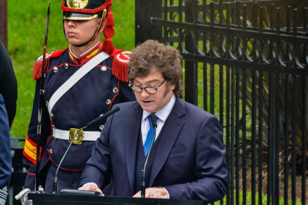 April 2, 2026, Merlo, Buenos Aires, Argentina: Javier Milei led the main ceremony commemorating Veterans and Fallen Soldiers of the Falklands War on April 2nd in Plaza San MartoÂn (Retiro, Buenos Aires). He reaffirmed Argentine sovereignty, paid tribute to the fallen, and announced special recognition for veterans, with a speech focused on the new doctrine of the armed forces..President Javier Milei was accompanied by the Secretary General of the Presidency, Karina Milei, the Mayor of Buenos Aires, Jorge Macri, Patricia Bullrich, Luis Petri, MartoÂn Menem, and Manuel Adorni..The ceremony took place at the Cenotaph to the Fallen in the Falklands, located in Plaza San MartoÂn, in the Retiro neighborhood of Buenos Aires. Merlo Argen - ZUMAg260 20260402_znp_g260_007 Copyright: xMilagrosxGonzalezx