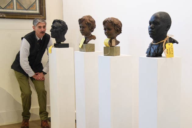 The Society of Portrait Sculptors: FACE 2026 Exhibition at Garrison Chapel, Chelsea Barracks, London, UK - Thursday 9 April 2026 A staff member views (L-R) - Giovanni by Christine Zluhan, Caspar Pennant-Rae by Jane Hamilton, Ivo Pennant-Rae by Jane Hamilton, Denied by Wikje Schoon at Garrison Chapel, Chelsea Barracks, London, England, UK on Thursday 9 April, 2026 as part of The Society of Portrait Sculptors: FACE 2026 Exhibition which runs from 13th - 26th April., Credit:Justin Ng Avalon UK, England, London, Garrison Chapel, Chelsea Barracks Copyright: xJustinxNgx xAvalonx 1089724243