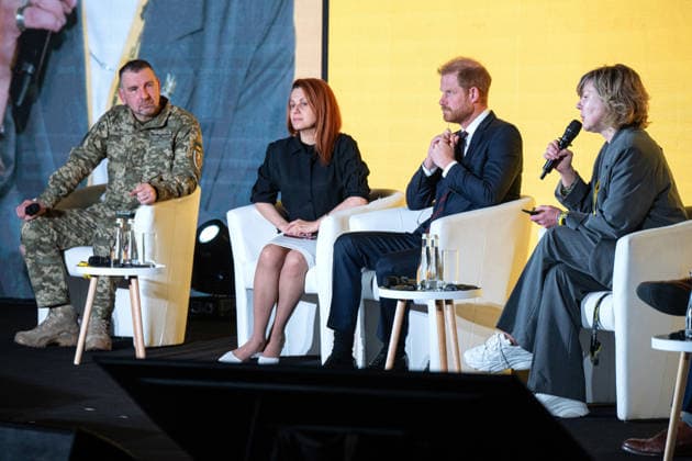 The Duke of Sussex At Invictus Games Ukraine Forum - Kyiv Ukrainian journalist and TV presenter, spokesman for the 8th Corps of the Ukrainian Air Assault Forces Vadym Karpiak, Minister of Veterans Affairs of Ukraine Nataliia Kalmykova, Prince Harry, The Duke of Sussex, and StratCom Ukraine founder and Deputy Chairman of the Board of the Centre for Defence Strategies Alina Frolova (L to R) attend the Invictus Games Ukraine Forum, dedicated to the 10th anniversary of the Invictus Games movement in Ukraine, at the National Museum of the History of Ukraine in WWII Memorial Complex, Kyiv, Ukraine, April 24, 2026. Ukraine has participated in the Invictus Games since 2017, showing strong results and steady team growth. The Ukrainian team competes Copyright: xUkrinform ABACAx