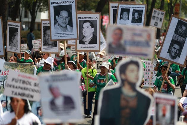 March of National Dignity in Mexico City MEXICO CITY, MEXICO - MAY 10: Relatives of missing persons, wearing football jerseys printed with the images of their disappeared loved ones, hold pictures during the March of National Dignity, on Reforma avenue, in Mexico City, Mexico, on May 10, 2026. Framed by the World Cup year, mothers of missing persons held a march on Mother s Day to raise awareness about the crisis of disappearances in Mexico and to demand justice under the slogan the mothers will reach the final while the number of missing persons in the country exceeds 130,000. Daniel Cardenas Anadolu Mexico City Mexico. Editorial use only. Please get in touch for any other usage. Copyright: x2026xAnadoluxDanielxCardenasx