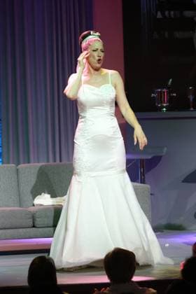 Charlotte Heinke on stage at the premiere of the comedy Höchste Zeit, Winterhuder Fährhaus Comedy. This musical comedy, featuring hits from the ’70s through the ’90s, follows four women going through menopause who, on the eve of a wedding, grapple with the big questions about love, marriage, and the perfect partner, Hamburg, June 19, 2026,detected_source_language