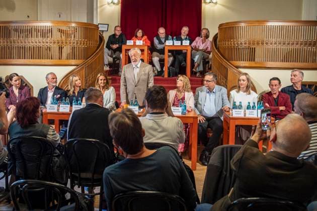 ABB SCHLOSSPARK, directed by Irene Christ; starring Isabel Polak, Marko Pustisek, Barbara Maria Sava, Dieter Hallervorden, Nathalie Hallervorden, Manfred Langer, Judith Richter, Max Tidof, and Heinrich Schafmeister as guests at the annual press conference for the 2026–27 season at the Schlosspark Theater on August 26, 2026, in Berlin, Berlin, Germany