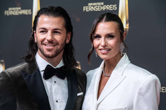 Laura WONTORRA, host, and her boyfriend Riccardo BASILE, red carpet host, Red Carpet Show, arrival, German Television Awards ceremony, The 2026 German Television Award, 2026 German Television Award at Confex Koeln, on September 9, 2025