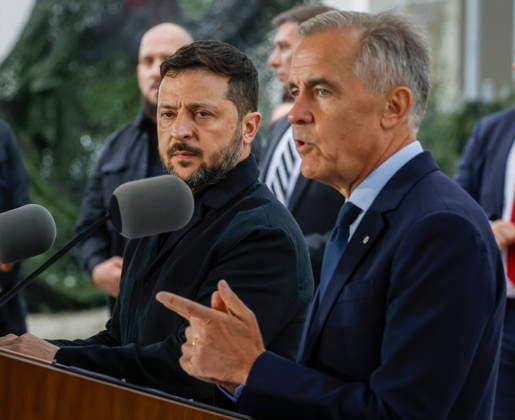 September 10, 2026, Calgary, Ab, CANADA: Prime Minister Mark Carney, right, and Volodymyr Zelenskyy, president of Ukraine, speak after signing agreements in Calgary, Alta., Thursday, Sept. 10, 2026. Calgary CANADA - ZUMAc35_ 20260910_zaf_c35_054 Copyright: xJeffxMcintoshx