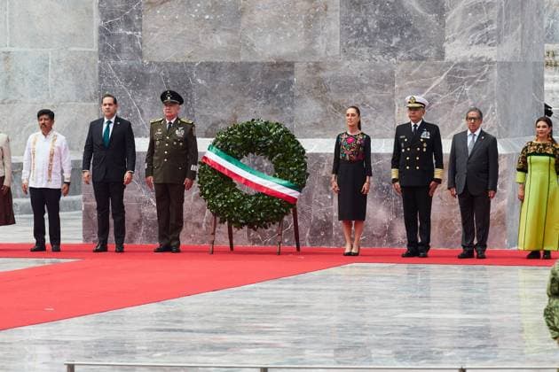 September 13, 2026, Ciudad De Mo Xico, Mexico: MEXICO Ciudad De Mo Xico, MEXICO - SEPTEMBER 13, 2026: The President of Mexico, Claudia Sheinbaum Pardo, presides over the ceremony marking the 179th Anniversary of the Heroic Deed of the Boy Heroes of Chapultepec. She is accompanied by Secretary of National Defense Ricardo Trevilla Trejo, Secretary of the Navy Admiral Raymundo Pedro Morales oÂngeles, President of the Supreme Court Hugo Aguilar Ortiz, and members of the cabinet. The ceremony took place at the Altar to the Homeland in Chapultepec Park, Mexico City. Ciudad De Mo Xico Mexico - ZUMAq101 20260913_zna_q101_118 Copyright: xJuanxPerezxPuentex