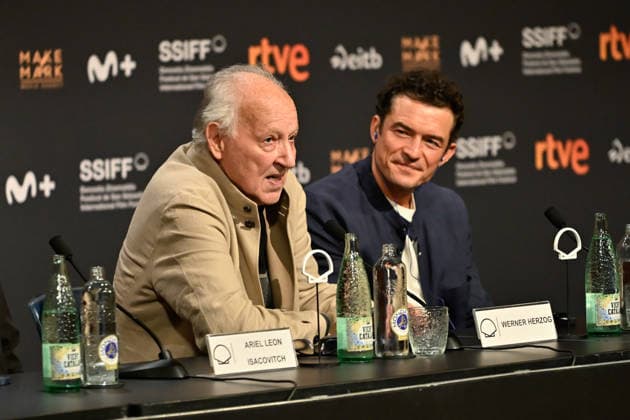 Werner Herzog Receives the Donostia Award at the San Sebastián Film Festival Director, screenwriter, producer, and actor Werner Herzog (left), accompanied by actor Orlando Bloom (right), speaks with the media before receiving the Donostia Award at the Kursaal on September 18, 2026, in San Sebastián, Guipúzcoa, Basque Country, Spain. Director, screenwriter, producer, and actor Werner Herzog will receive the Donostia Award in recognition of his career during the opening gala of the San Sebastián Film Festival, which will take place from September 18 to 26 for its 74th edition. The Festival’s highest honorary distinction for the German filmmaker will be accompanied by a screening of his new feature film, ‘Bucking Fastard,’ which competed at t Copyright: xArnaitzxRubiox 7783885