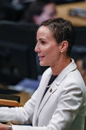 September 26, 2026, New York, New York, United States: KAMINA JOHNSON SMITH, Minister of Foreign Affairs and Foreign Trade of Jamaica, addresses the General Debate of the 81st UN General Assembly, with Jamaica focusing on sustained international support for Haiti, climate resilience and access to financing for vulnerable island states, alongside efforts to combat transnational organised crime, gangs and illicit weapons flows across the Caribbean. New York United States - ZUMAo116 20260926_znp_o116_158 Copyright: xBiancaxOterox
