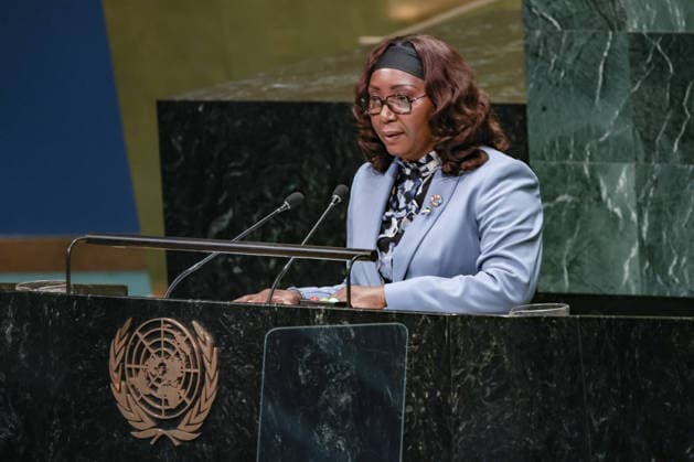 September 26, 2026, New York, New York, United States: MARIE-EDITH TASSYLA-YE-DOUMBENENY, Minister of Foreign Affairs and Cooperation of Gabon, addresses the General Debate of the 81st UN General Assembly, representing President Brice Clotaire Oligui Nguema, as Gabon highlights multilateral cooperation, climate and forest protection, security and sustainable development. New York United States - ZUMAo116 20260926_znp_o116_147 Copyright: xBiancaxOterox