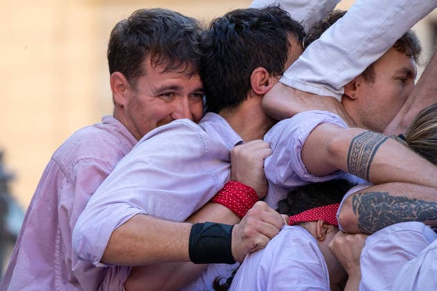 La Merce festival 2026, Placa Sant Jaume. Castellers day, 27 September. Barcelona, Catalunya. September. Barcelona, Catalunya. Members of Castellers de Terrassa during the human towers performance at the traditional La Merce festival celebrations, September 27, 2026, Placa Sant Jaume, Barcelona, Catalonia., Credit:Ivan Sanchez Jimenez Ivan Sanchez Avalon Copyright: xIvanxSanchezxJimenezx xIvanxSanchezx xAvalonx 1138673683