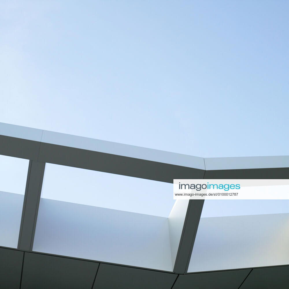 Modern architectural awning Modern architectural building awning against blue sky