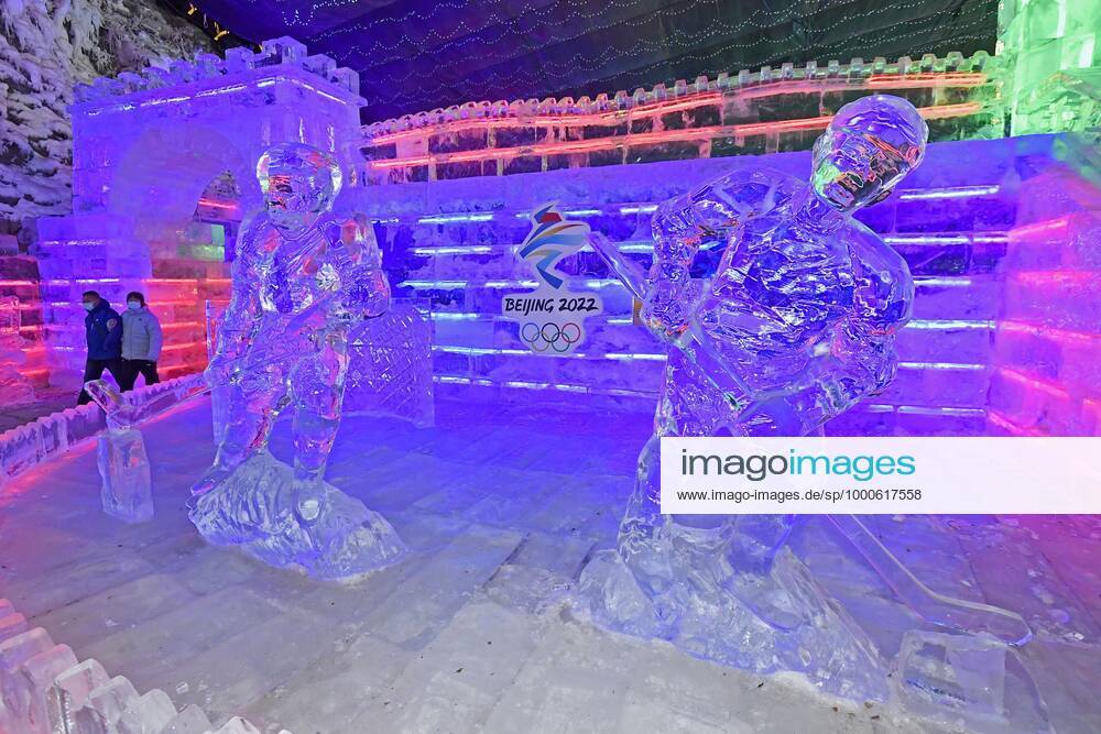 One year to go until Beijing Winter Olympics An ice sculpture of Ice hockey, Eishockey players is pictured at an ice and snow festival in the Yanqing district of Beijing on Feb. 3, 2021. The Beijing Winter Olympics are scheduled to open on Feb. 4, 2022.