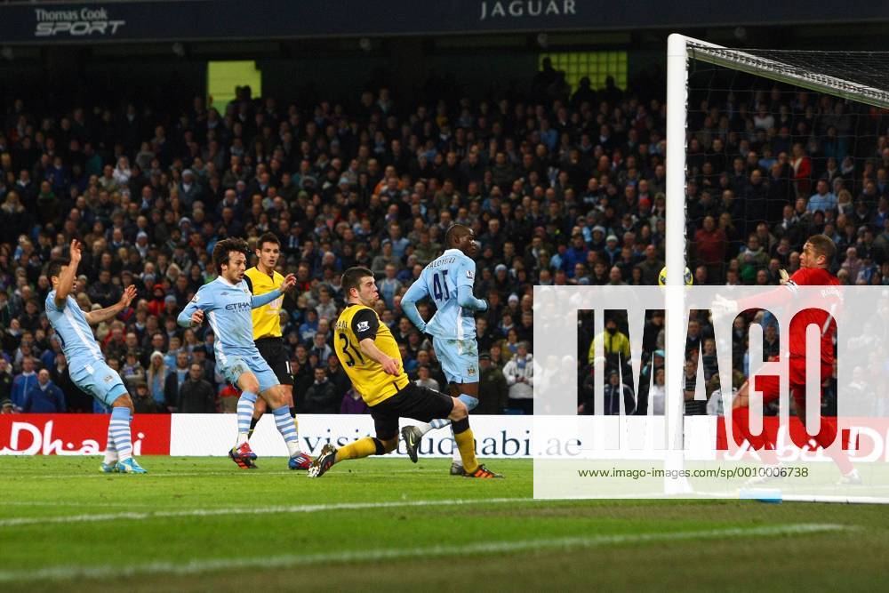 Football - Premier League - Manchester City vs. Blackburn Rovers Mario Balotelli of Manchester City opens the scoring at the Etihad Stadium