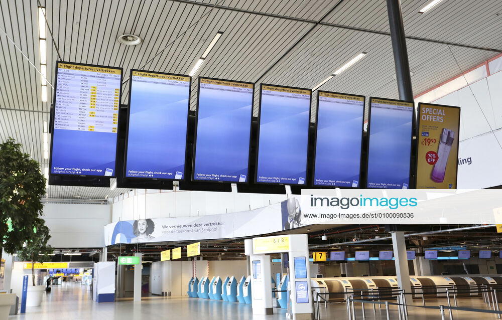 Amsterdam Airport Schiphol in the Netherlands is virtually empty and abandoned as a result of the corona virus (c) PPE Beijersbergen Amsterdam The Netherlands