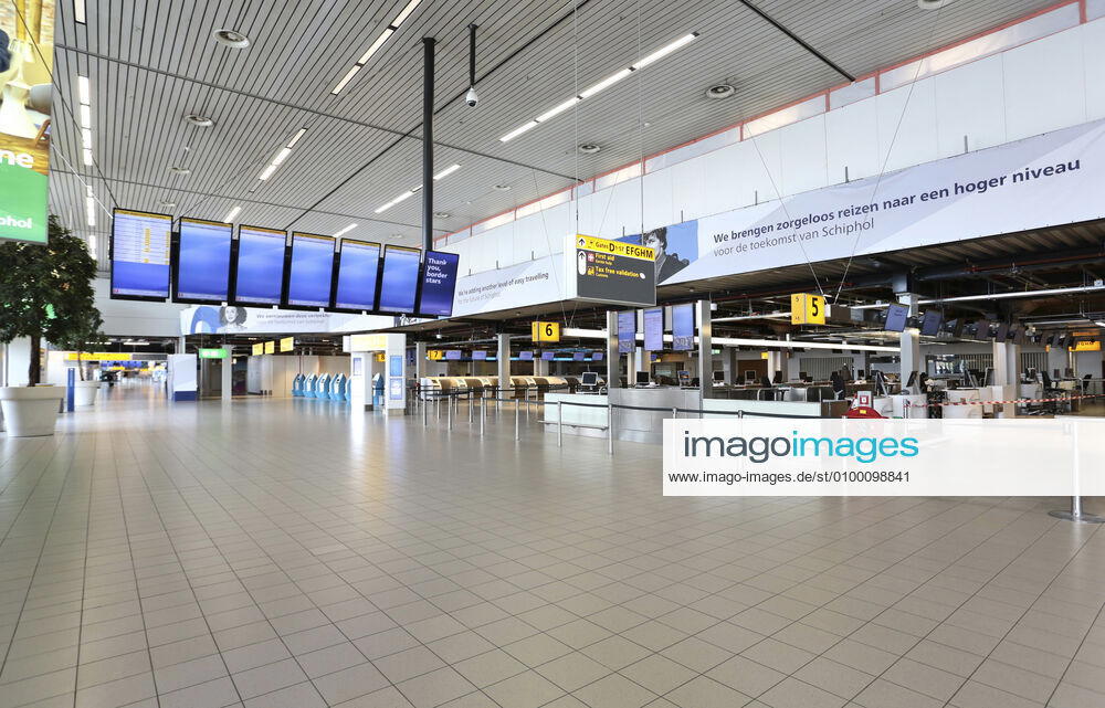Amsterdam Airport Schiphol in the Netherlands is virtually empty and abandoned as a result of the corona virus (c) PPE Beijersbergen Amsterdam The Netherlands