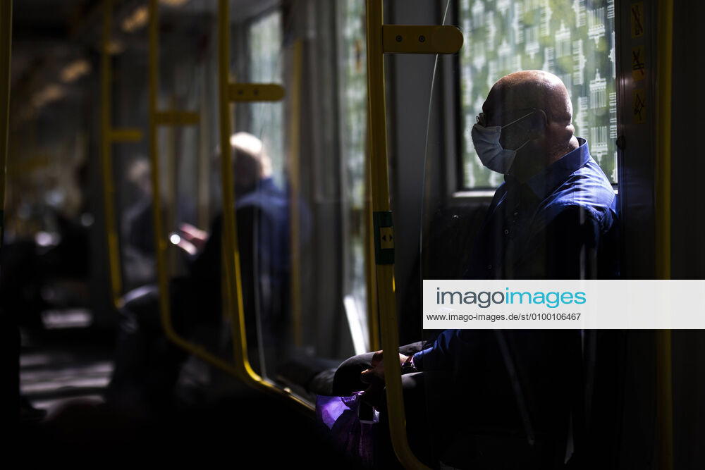 A man with a face mask, taken in the underground in Berlin, 28 04 2020 There is a mask obligation in public transport throughout Germany Berlin Germany