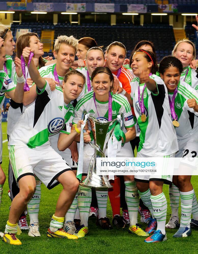 Mandatory Credit: Photo by Back Page Images Shutterstock (2378616c) Martina Muller of VFL Wolfsburg celebrates with the Champions League trophy and the VFL Wolfsburg team VFL Wolfsburg v Olympique Lyonnais, Women s Champions League final football match, Stamford Bridge, London, Britain - 23 May 2013 VFL Wolfsburg v Olympique Lyonnais, Women s Champions League final football match, Stamford Bridge, London, Britain