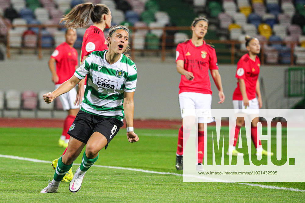 Bruna Lourenco of Sporting celebrating goal during the women s League Cup (2020 21) Final game between Benfica and Sporting at the Estadio Municipal Dr. Magalhaes Pessoa in Leiria, Portugal Women s League Cup - Benfica v Sporting