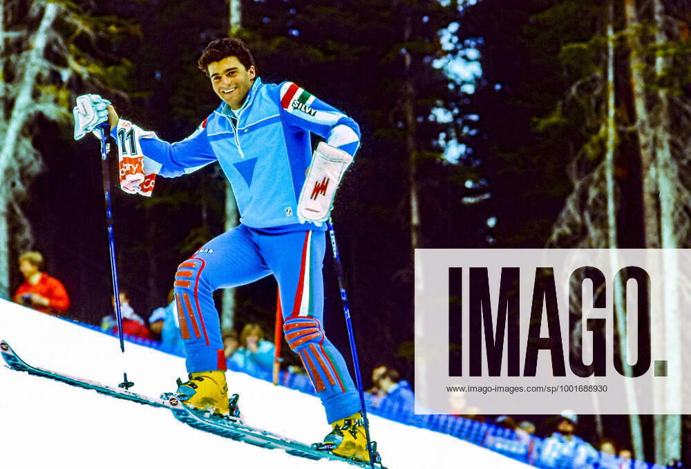 Olympics 1988 Skiing Alberto Tomba (ITA) competing in the men s slalom at the 1988 Olympic Winter games, Winterspiele,Spiele, Summer games Calgary Nakiska Alberta Canada