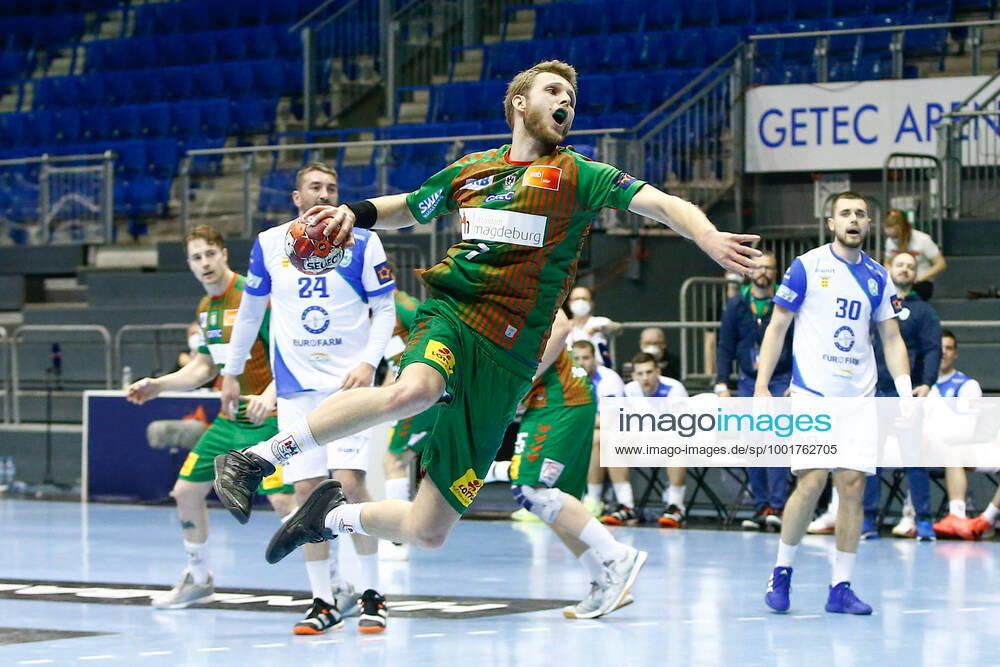 Handball EHF European League, SC Magdeburg RK Eurofarm Pelister , v l Justus Kluge Magdeburg throws goal, goalkeeper, scores goal, scores the goal GETEC Arena