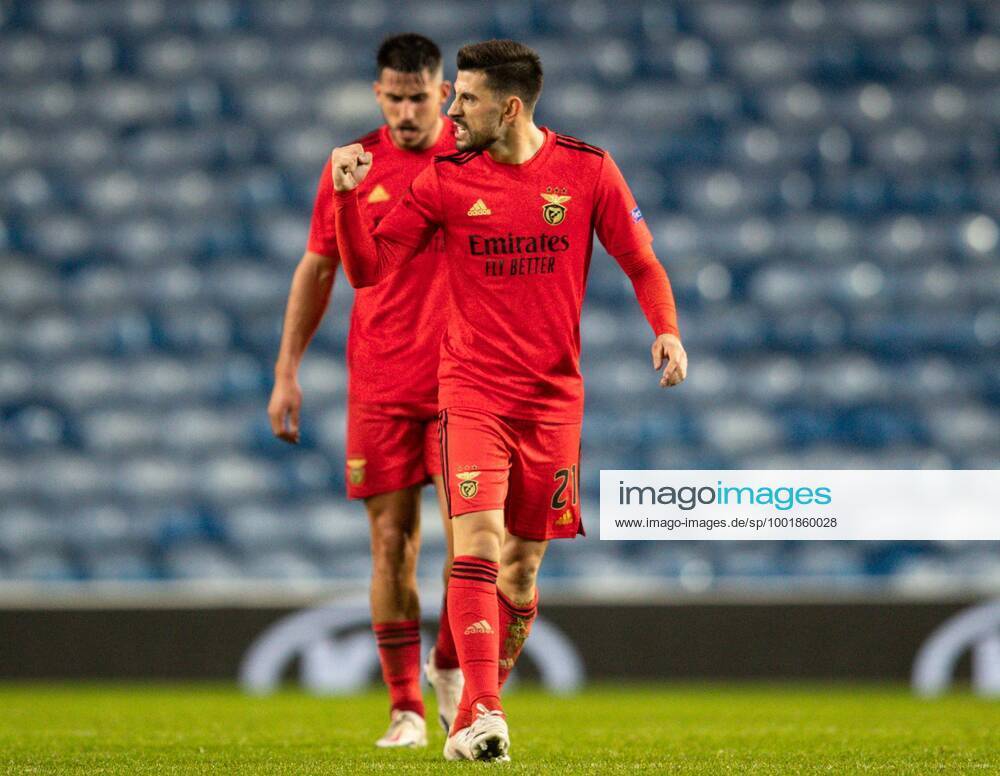 Mandatory Credit: Photo by Stuart Wallace BPI Shutterstock (11032934cl) Pizzi of SL Benfica scores and celebrates 2-2 Rangers v Benfica, UEFA Europa League, Group D, Football, Ibrox Stadium, Glasgow, UK - 26 Nov 2020 Rangers v Benfica, UEFA Europa League, Group D, Football, Ibrox Stadium, Glasgow, UK - 26 Nov 2020