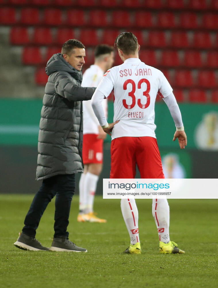 Coach Mersad Selimbegovic Regensburg and Jan Elvedi Regensburg after the final whistle DFL regulations prohibit any use of photographs as image sequences and or quasi video SSV Jahn Regensburg SV Werder Bremen DFB Pokal Football 07 04 2021 Regensburg