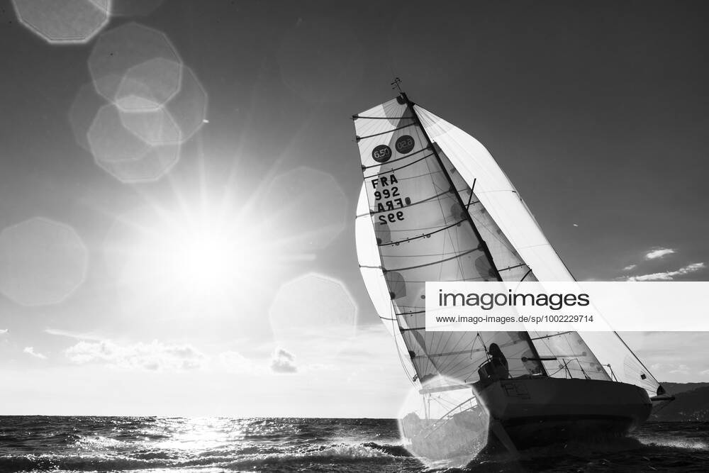 Italian Sailor Gianmarco Sardi in Imperia while training on his boat Antistene. Gianmarco, nick Mambo will attend the Mini Transat 2021, a solo transatlantic yacht race which starts in France and ends in the Caribbean.