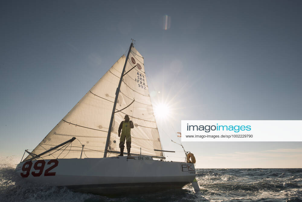 Italian Sailor Gianmarco Sardi in Imperia while training on his boat Antistene. Gianmarco, nick Mambo will attend the Mini Transat 2021, a solo transatlantic yacht race which starts in France and ends in the Caribbean.