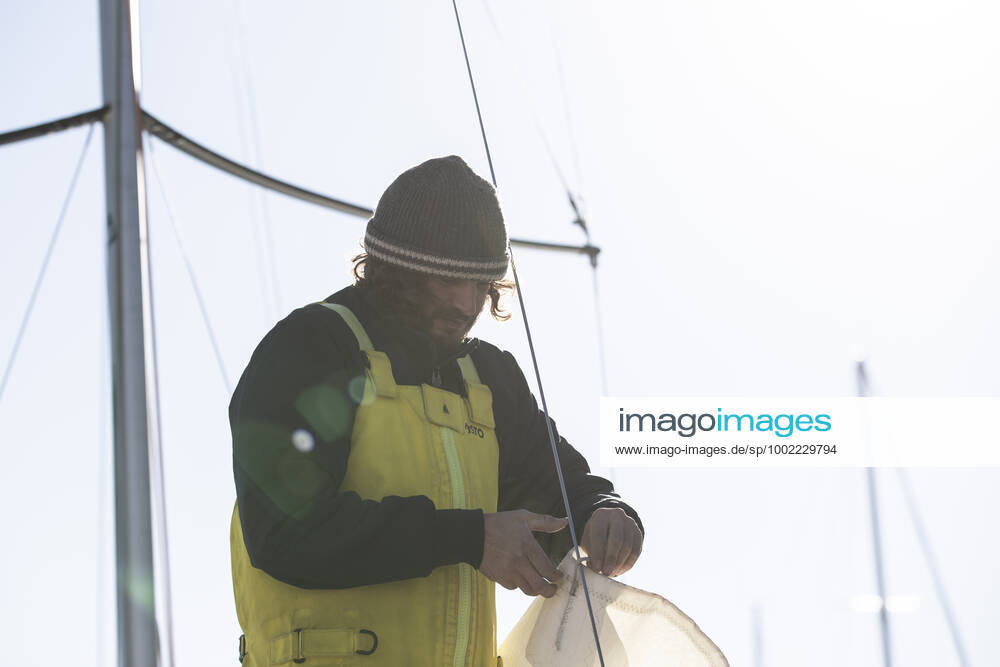 Italian Sailor Gianmarco Sardi in Imperia while training on his boat Antistene. Gianmarco, nick Mambo will attend the Mini Transat 2021, a solo transatlantic yacht race which starts in France and ends in the Caribbean.