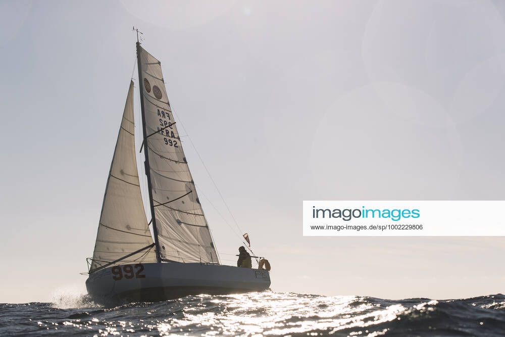 Italian Sailor Gianmarco Sardi in Imperia while training on his boat Antistene. Gianmarco, nick Mambo will attend the Mini Transat 2021, a solo transatlantic yacht race which starts in France and ends in the Caribbean.