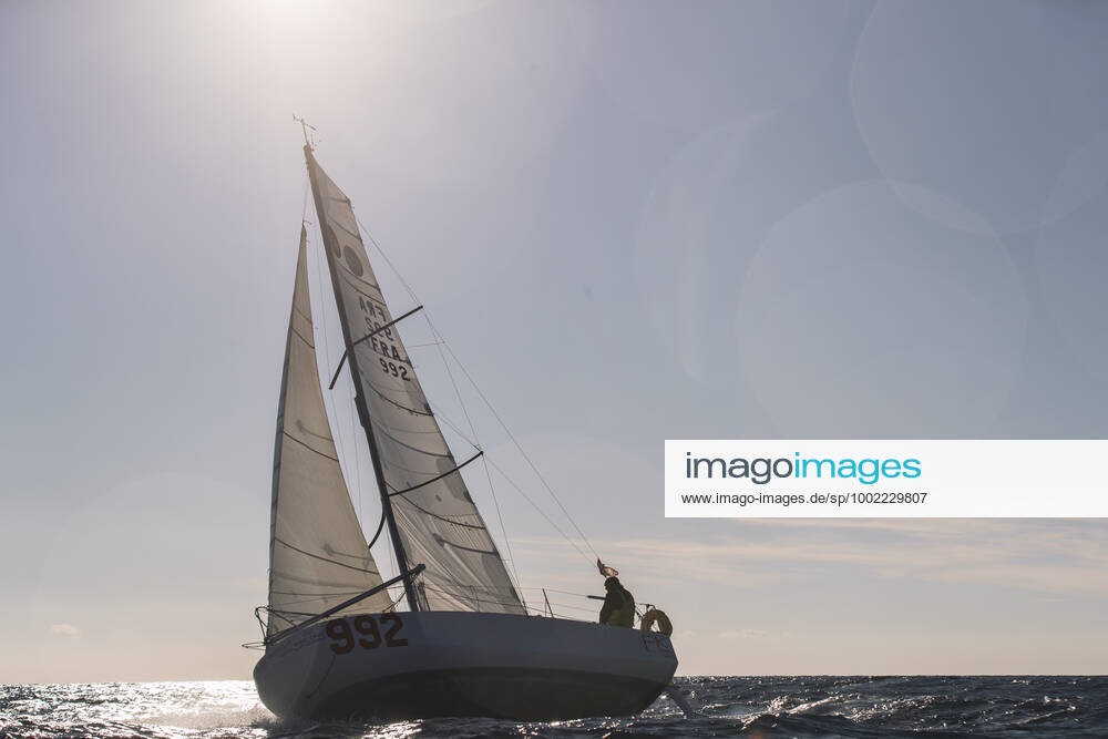 Italian Sailor Gianmarco Sardi in Imperia while training on his boat Antistene. Gianmarco, nick Mambo will attend the Mini Transat 2021, a solo transatlantic yacht race which starts in France and ends in the Caribbean.