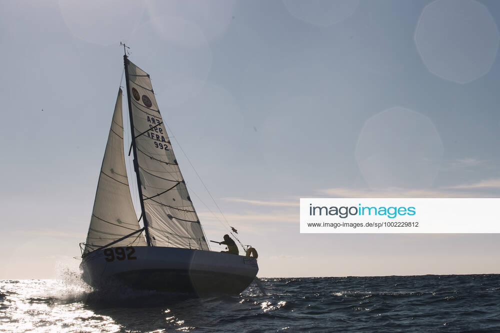 Italian Sailor Gianmarco Sardi in Imperia while training on his boat Antistene. Gianmarco, nick Mambo will attend the Mini Transat 2021, a solo transatlantic yacht race which starts in France and ends in the Caribbean.