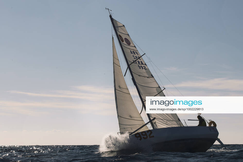 Italian Sailor Gianmarco Sardi in Imperia while training on his boat Antistene. Gianmarco, nick Mambo will attend the Mini Transat 2021, a solo transatlantic yacht race which starts in France and ends in the Caribbean.
