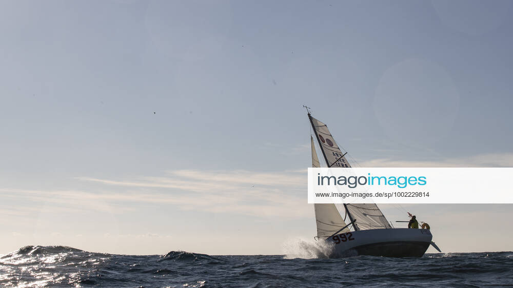Italian Sailor Gianmarco Sardi in Imperia while training on his boat Antistene. Gianmarco, nick Mambo will attend the Mini Transat 2021, a solo transatlantic yacht race which starts in France and ends in the Caribbean.