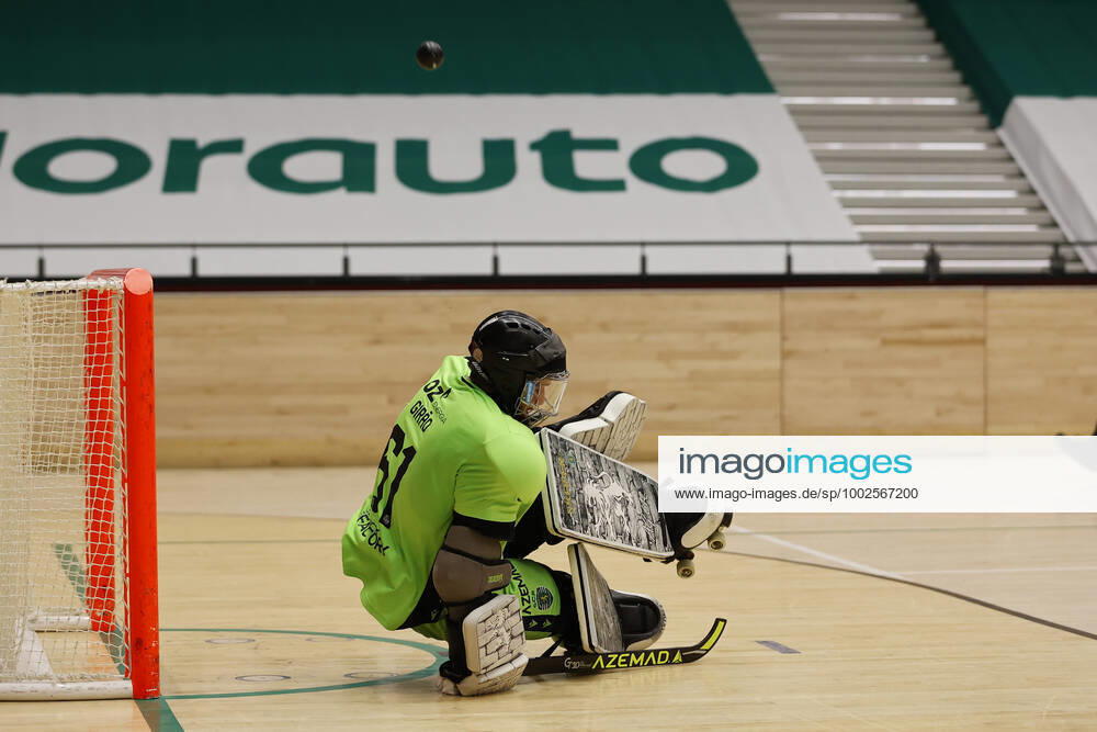 Sporting CP v OC Barcelos - Rink Hockey 1st Division Playoff Angelo Girao defends during the Rink Hockey playoffs 1st leg between Sporting CP and OC Barcelos, at Pavilhao Joao Rocha, Lisboa, Portugal, 08, May, 2021 Lisbon Portugal rico-sporting210508_npX85
