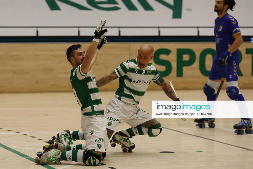 Sporting CP v OC Barcelos - Rink Hockey 1st Division Playoff Nolito Romero celebrates his goal during the Rink Hockey playoffs 1st leg between Sporting CP and OC Barcelos, at Pavilhao Joao Rocha, Lisboa, Portugal, 08, May, 2021 Lisbon Portugal rico-sporting210508_npyWd
